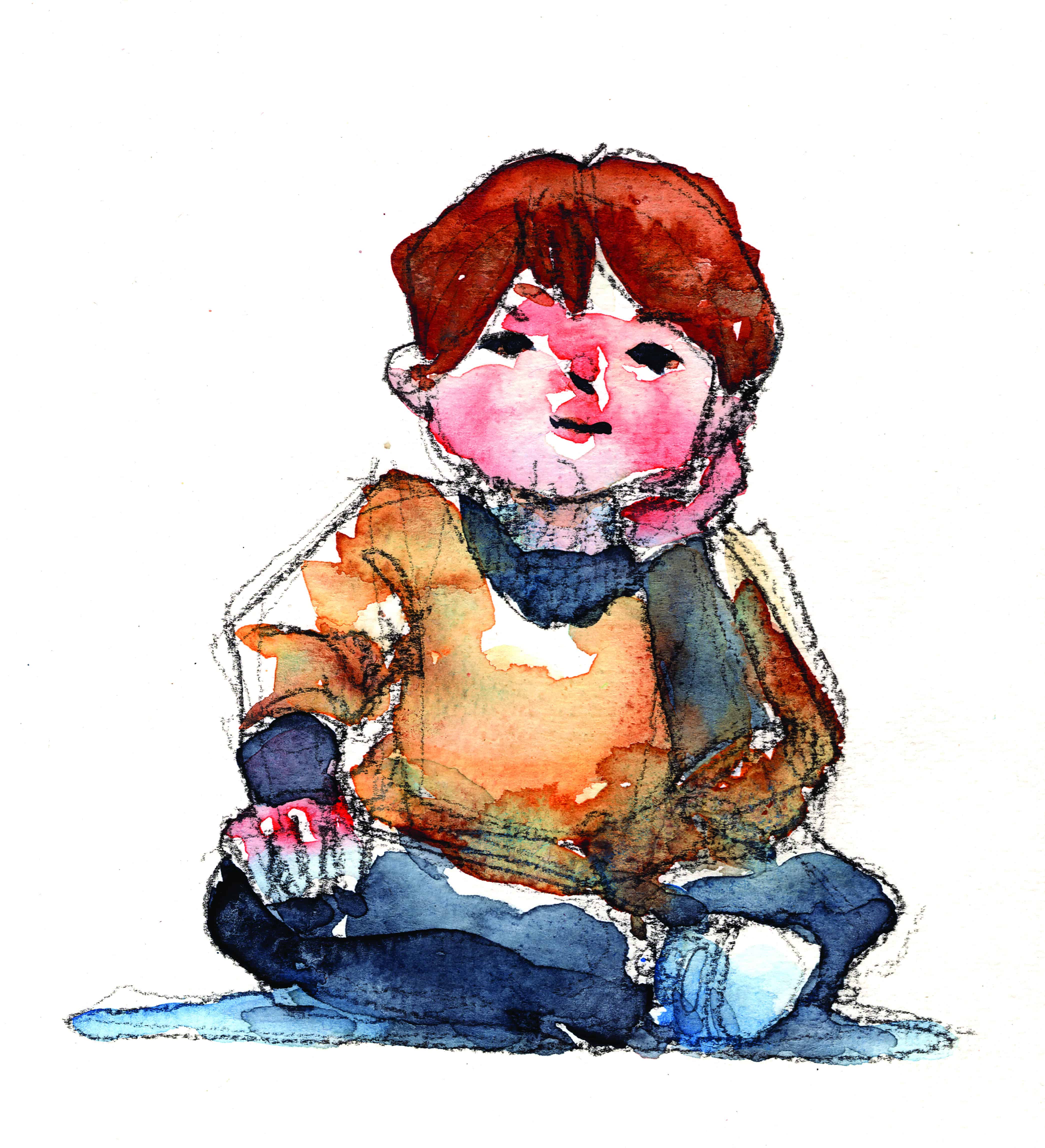 watercolor sketched of cute boy, hand drawn on paper illustration ...